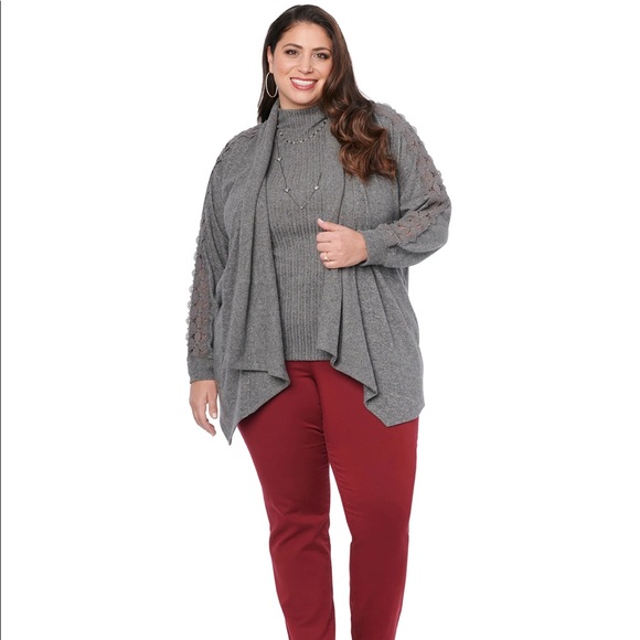 🆕Democracy Lace Inset Cascade Neck Cardigan - Picture 1 of 6